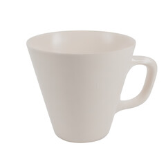 Realistic 3D mockup of a white ceramic coffee cup with a handle. Clean vector presentation on transparent background for your label, logo or artwork design.