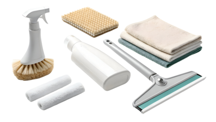 Home Cleaning and Household Supply Kit on White