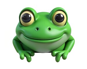 Fototapeta premium Charming cartoon green frog with big eyes and a sweet smile isolated on white