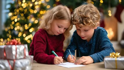 Children drawing thank-you cards for those who donated toys, forming a touching moment of mutual kindness, with copy space