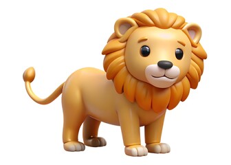 Fototapeta premium Adorable cartoon lion cub with a fluffy mane standing on a white background