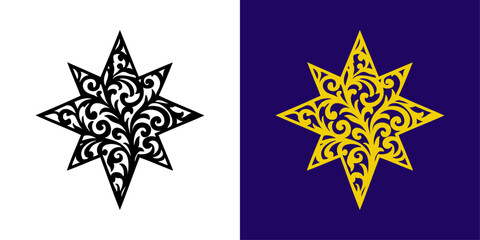 Logo de Navidad. Silueta de estrella con florituras de adorno para tarjetas y felicitaciones de Navidad	