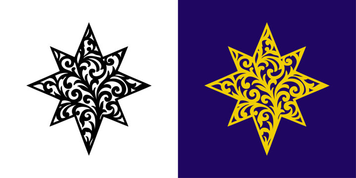 Logo de Navidad. Silueta de estrella con florituras de adorno para tarjetas y felicitaciones de Navidad	