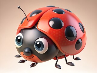 Obraz premium Charming cartoon ladybug with large eyes and a friendly expression on a neutral background