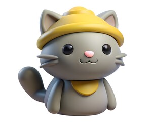 Fototapeta premium Charming cartoon cat wearing a yellow wizard hat and bandana illustration