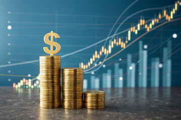 financial concept shiny gold coins with golden dollar symbol