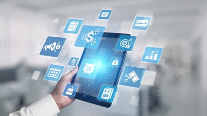 Modern budgeting and financial management icons showing finance, savings, tax, and planning. Budget...