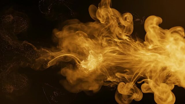 Wide abstract shot of soft glowing golden quantum fields moving and dissolving like liquid smoke across a dark immersive canvas wave effect, deep, flow