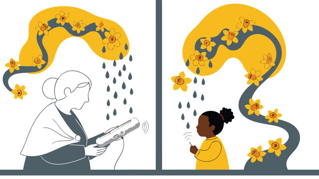 Vector illustration with vector aesthetic. Punjabi dadi using smart tandoor oven with biracial (Wh. tandoor-turmeric color scheme. Perfect for website backgrounds, presentation templates, bran...