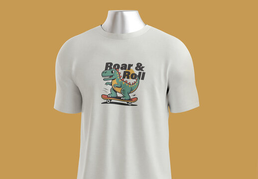T Shirt Design Template with Cute Cartoon Dinosaur