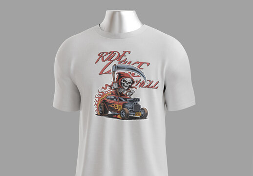 Ride Like Hell Tshirt Design With Grim Reaper Graphic For Car Enthusiast Apparel