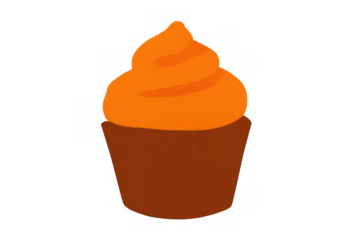 Cupcake with orange frosting representing sweetness and dessert, isolated on transparent background