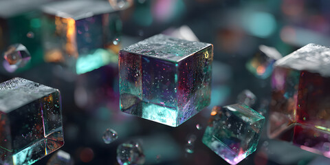 Abstract glass cubes, futuristic background design, 3d render