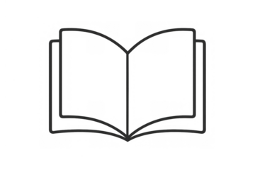 Open book line icon symbolizing education, knowledge, and wisdom. Simple vector outline graphic on transparent background