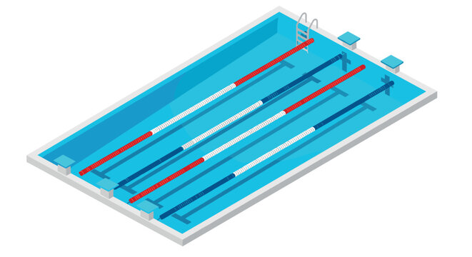 Isometric swimming pool with lanes and diving boards for sports and fitness illustration