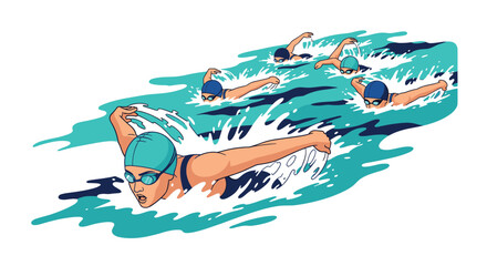 Competitive swimming race illustration with athletes in motion for sports design and posters