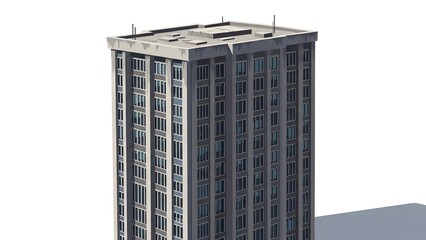 High rise office building with repetitive window pattern and flat roof