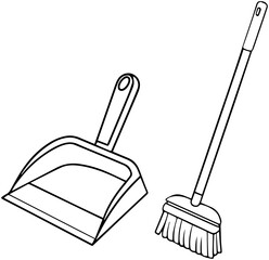 Cleaning Tools Line Art – Dustpan and Broom