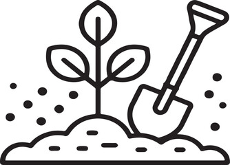 Naklejka premium Planting Seedling Icon with Shovel in Garden Soil Illustration
