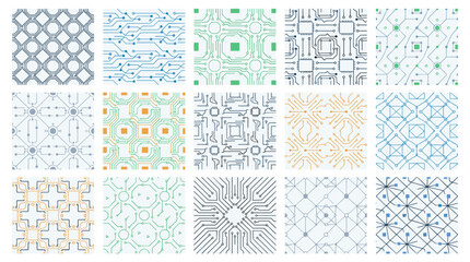 Technology Circuit Vector Seamless Pattern Set – Futuristic Tech Backgrounds