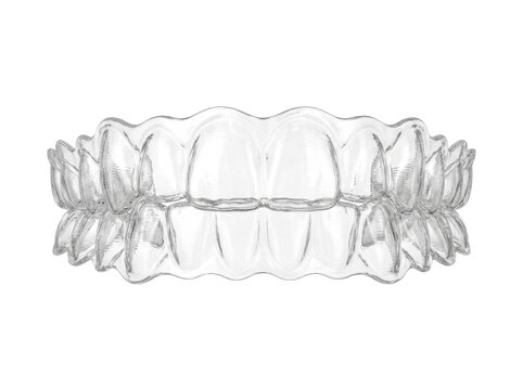 Clear Invisible Teeth Aligner Orthodontic Dental Tray on White Background 3D render