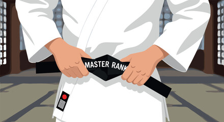 Martial arts mastery achievement with black belt in traditional dojo setting