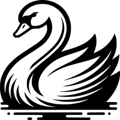 Obraz premium Elegant Swan Silhouette: An elegant swan silhouette gracefully gliding across tranquil water. This minimalist design conveys a sense of purity and serenity. 