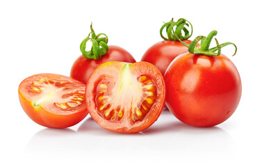Fresh red tomato fruits. Natural organic vegetables isolated on white background