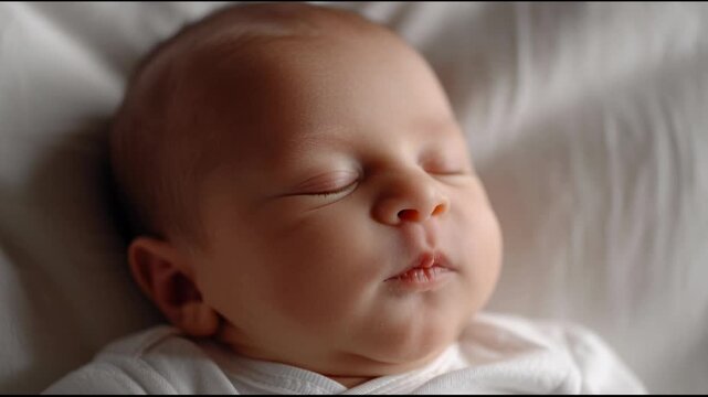 Closeup of a cute baby yawning while lying on a white bed, eyes closed, mouth wide open, showing tongue, concept of sleepiness and tiredness