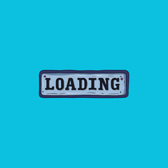 Fun cartoon loading bar sign on bright blue background