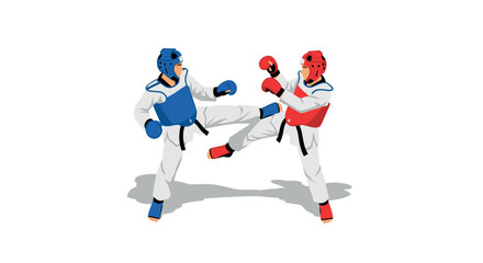 Obraz premium Taekwondo match illustration with fighters in action — martial arts concept for sports design
