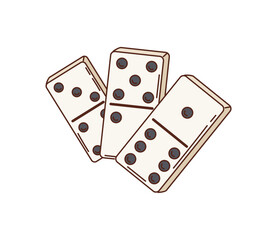 Retro hippie dominoes game stone groovy object. Tabletop board game tile, casino gambling fortune funky groovy 80s vector symbol. Domino three beige pieces or bricks with black dots