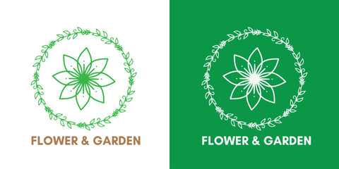 Floral Botanical Emblem &ndash; Garden Plant Line Art Logo