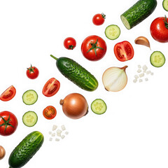Fresh vegetables scattered isolated on transparent background