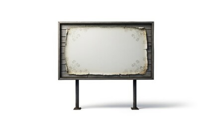 Blank Old Wooden Billboard with Aged Paper Isolated on White Background.