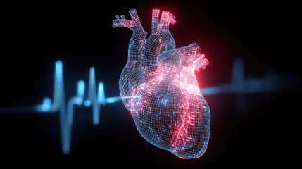 Digital Heartbeat: An animated representation of the human heart glows with dynamic energy, a digital heartbeat pulses in tandem, symbolizing life, health, and the very essence of existence.
