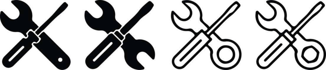 black tool repair icons set vector 