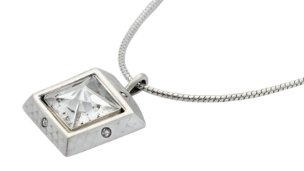Silver Tone CZ Princess Cut Pendant Necklace