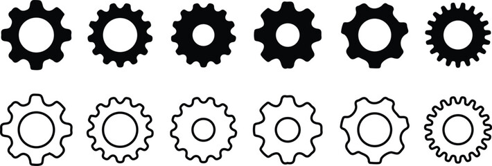 gear setting black black line icons set vector design vector collection 