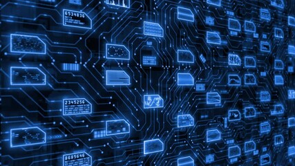 Royal blue color complex data transfer binary code big data hi tech matrix design black technology background - Powered by Adobe