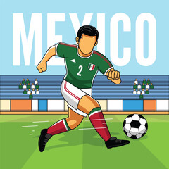 Mexico National Colors Soccer Player Vector Graphic Art	