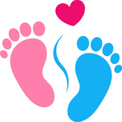 pink blue baby footprints heart flat simple vector icon logo