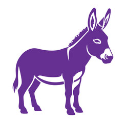 Obraz premium Artistic purple silhouette of a standing donkey depicting animal iconography isolated on white background