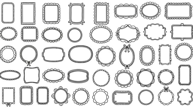 A versatile collection of elegant and ornate black outline frames, ideal for vintage design projects and sophisticated decorative concepts requiring diverse border elements