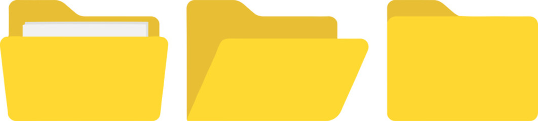 Open and closed file folder icons set, flat document storage vector