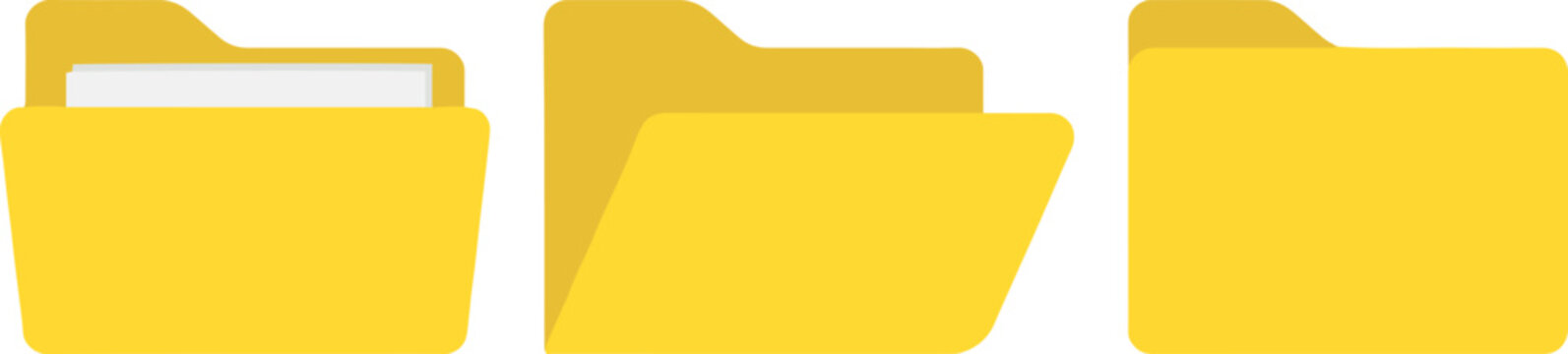 Open and closed file folder icons set, flat document storage vector