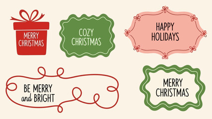 Festive Christmas Greetings Hand-Drawn Label Vector Set for Holiday Designs