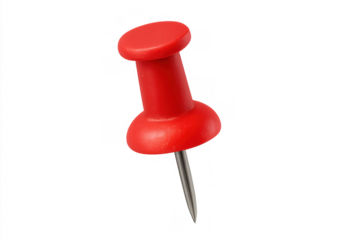 Red pushpin creating a focal point, marking importance, or pinning notes on a transparent background
