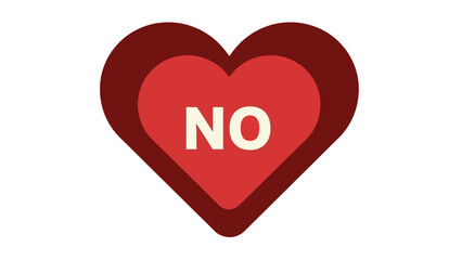 Saying no to love concept. Flat design vector icon of a red heart with the word NO, symbolizing dislike, refusal, and emotional rejection