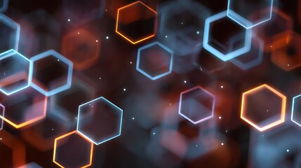 A vibrant, abstract digital art piece featuring a multitude of hexagonal shapes in shades of blue, 